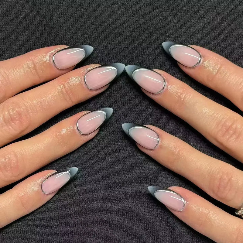 24Pcs Short Almond Press on Nails French Tips Press on Nails False Nails Simple Rose Full Cover Wearable Fake Nail Tips Art