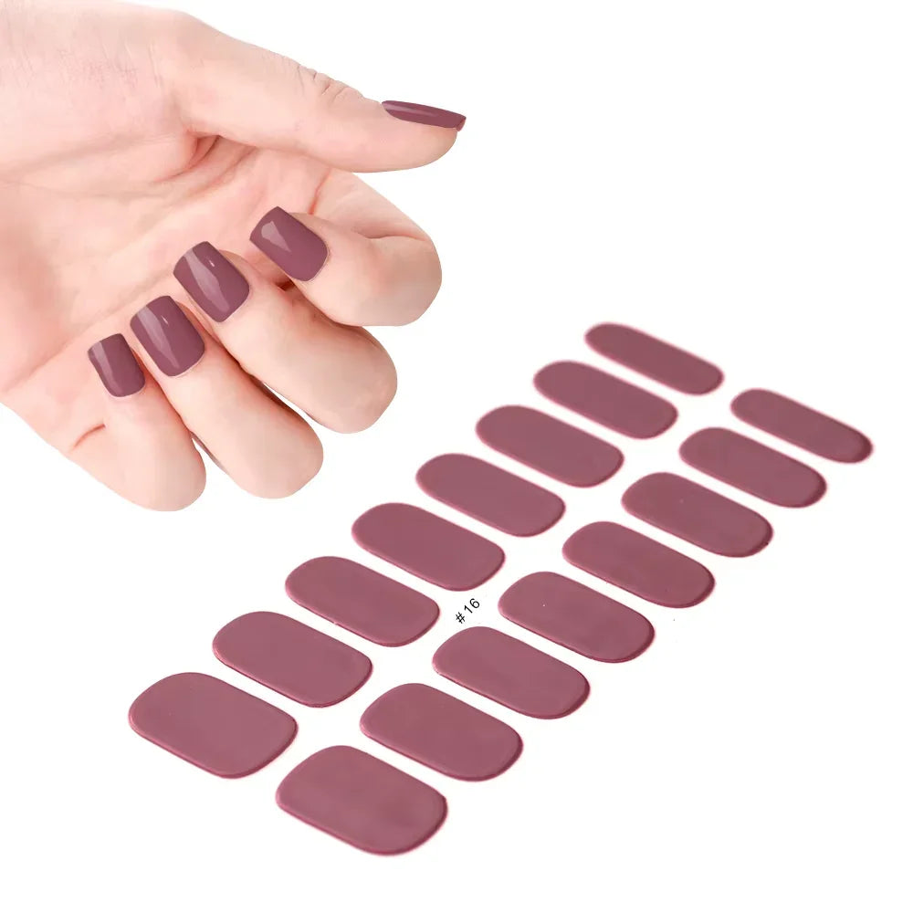 16Tips White French Semi-Cured Gel Nail Patch Sliders Full Cover Gel Nail Stickers for UV Lamp Adhesive Decals Manicure Patch #7