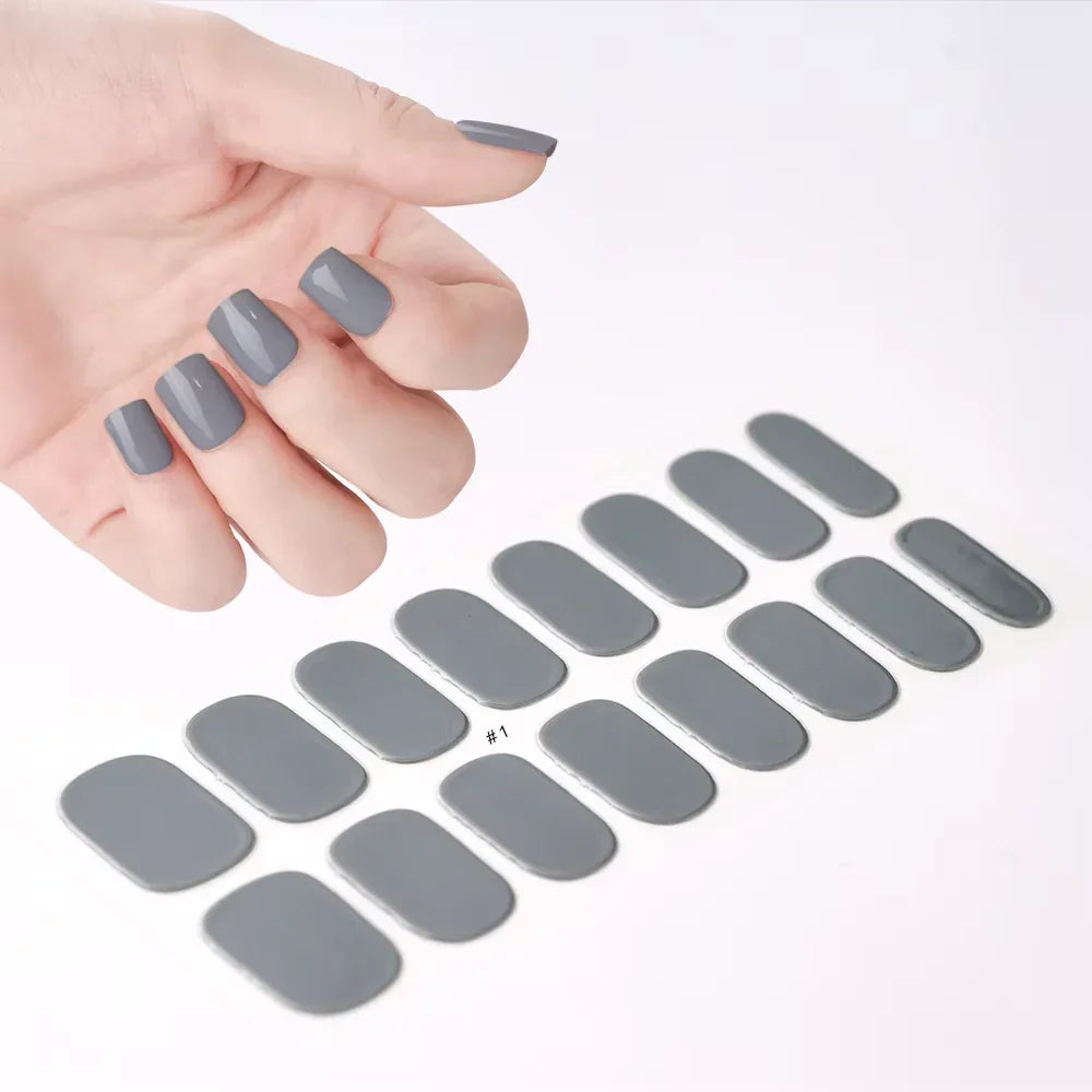 16Tips White French Semi-Cured Gel Nail Patch Sliders Full Cover Gel Nail Stickers for UV Lamp Adhesive Decals Manicure Patch #7