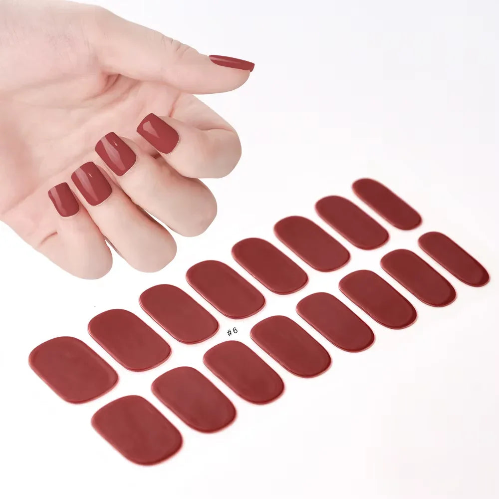 16Tips White French Semi-Cured Gel Nail Patch Sliders Full Cover Gel Nail Stickers for UV Lamp Adhesive Decals Manicure Patch #7