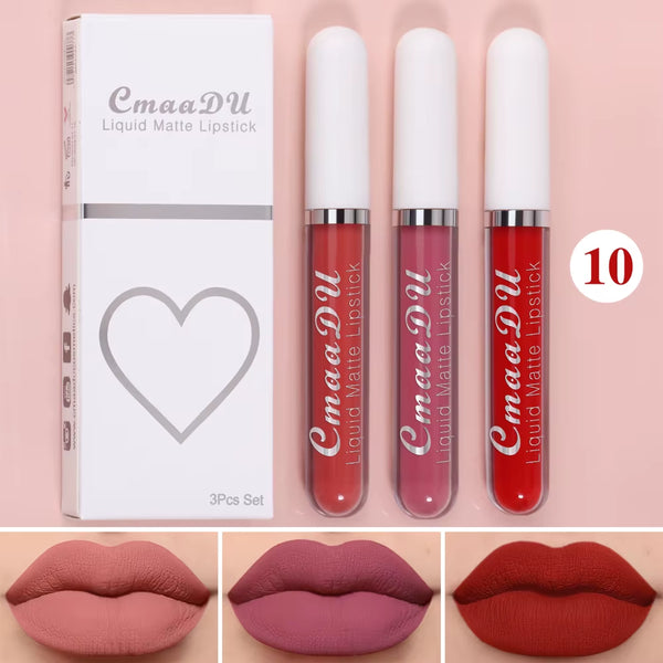 3Pcs/Set Matte Velvet Lip Gloss Waterproof Long-Lasting Liquid Lipstick Cosmetic Beauty Keep 24 Hours Makeup Maquillages