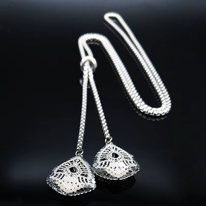 Stainless Steel Long Necklaces Gold Color round Flower Women Long Necklace Jewelry Sautoir Femme Long Acier Inoxydable