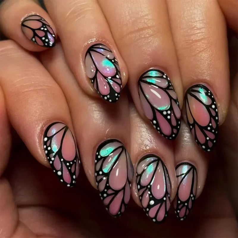 24Pcs Short Almond Press on Nails French Tips Press on Nails False Nails Simple Rose Full Cover Wearable Fake Nail Tips Art