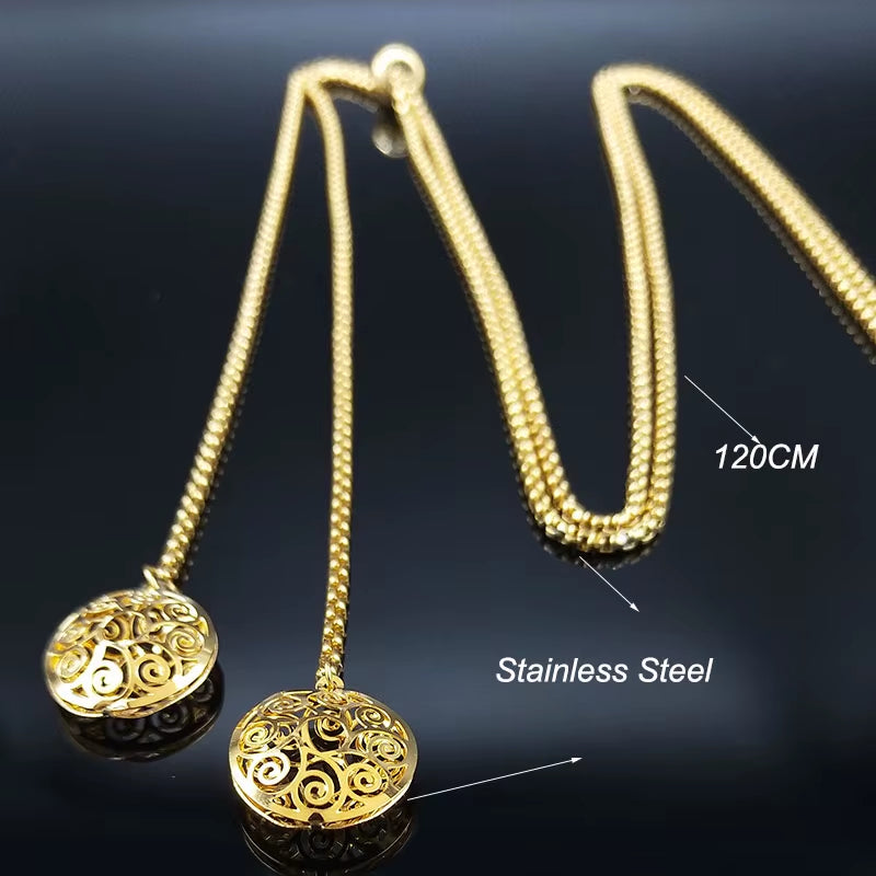 Stainless Steel Long Necklaces Gold Color round Flower Women Long Necklace Jewelry Sautoir Femme Long Acier Inoxydable