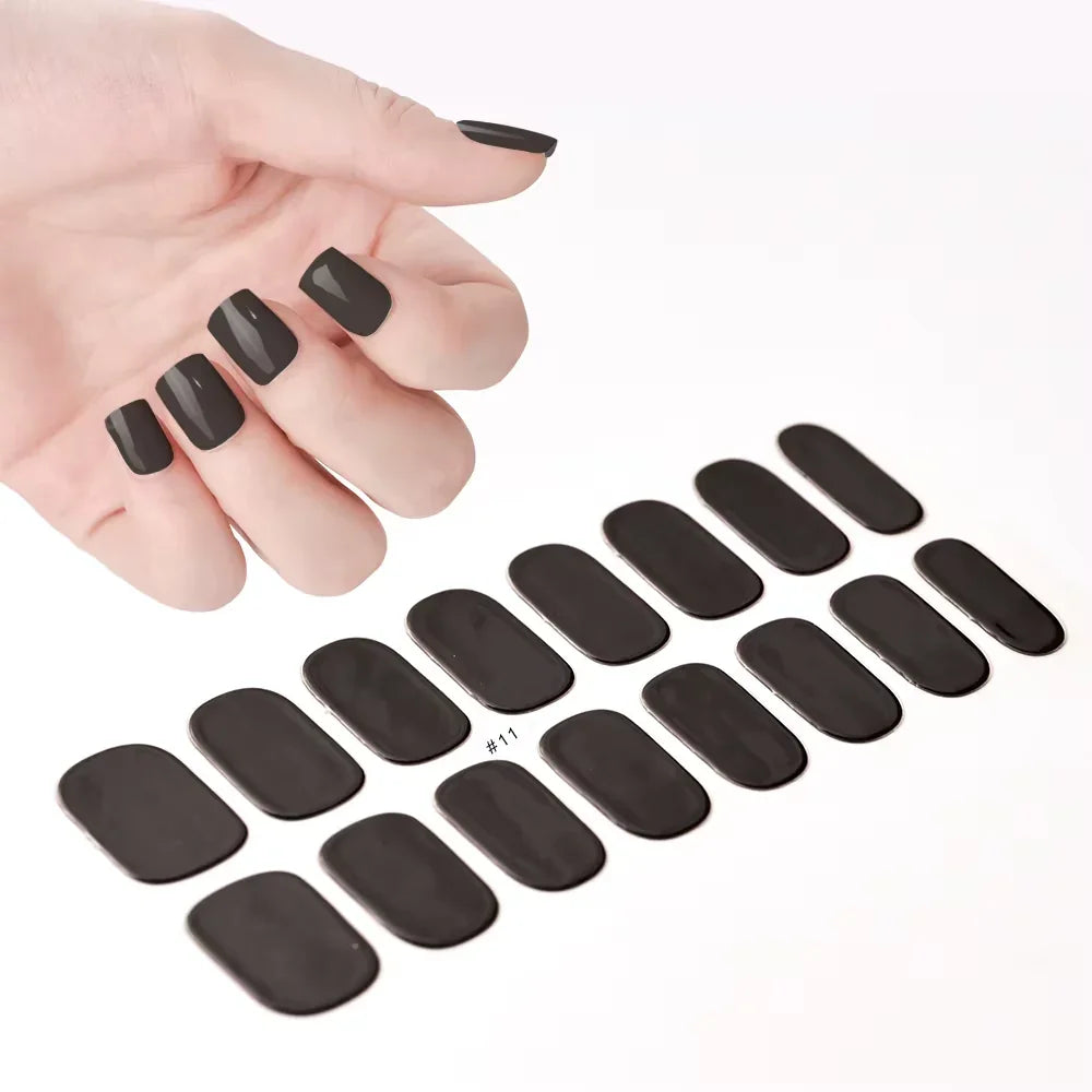 16Tips White French Semi-Cured Gel Nail Patch Sliders Full Cover Gel Nail Stickers for UV Lamp Adhesive Decals Manicure Patch #7