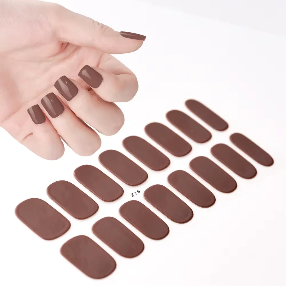 16Tips White French Semi-Cured Gel Nail Patch Sliders Full Cover Gel Nail Stickers for UV Lamp Adhesive Decals Manicure Patch #7