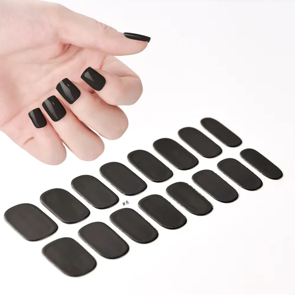 16Tips White French Semi-Cured Gel Nail Patch Sliders Full Cover Gel Nail Stickers for UV Lamp Adhesive Decals Manicure Patch #7