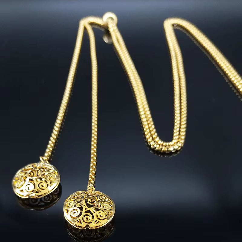 Stainless Steel Long Necklaces Gold Color round Flower Women Long Necklace Jewelry Sautoir Femme Long Acier Inoxydable