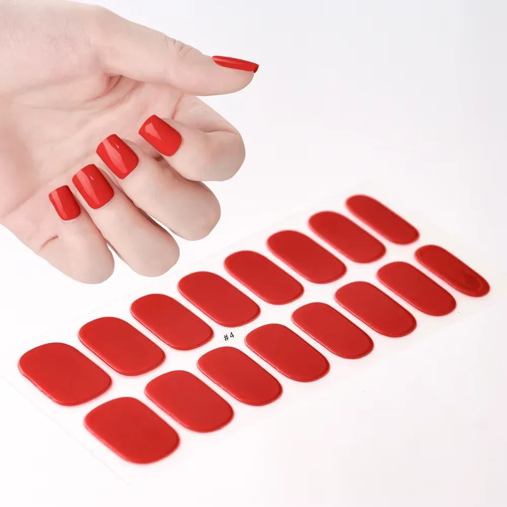 16Tips White French Semi-Cured Gel Nail Patch Sliders Full Cover Gel Nail Stickers for UV Lamp Adhesive Decals Manicure Patch #7