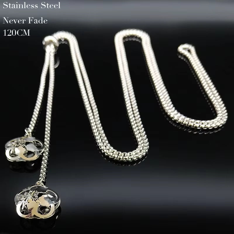 Stainless Steel Long Necklaces Gold Color round Flower Women Long Necklace Jewelry Sautoir Femme Long Acier Inoxydable