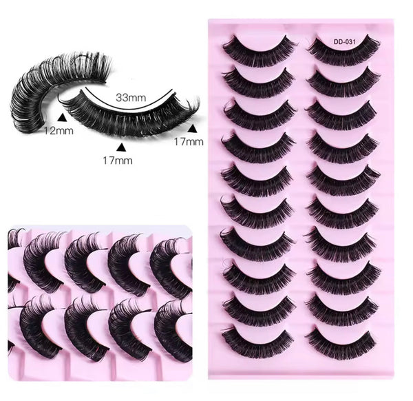 10 PAIRES DE FAUX CILS – EFFET ŒIL DE BICHE