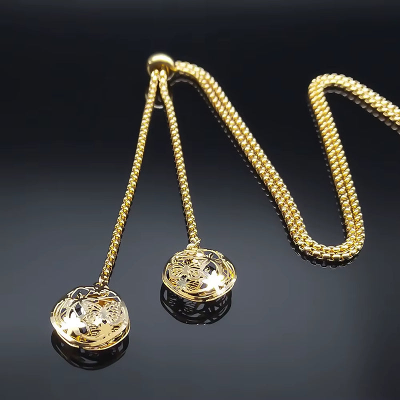Stainless Steel Long Necklaces Gold Color round Flower Women Long Necklace Jewelry Sautoir Femme Long Acier Inoxydable