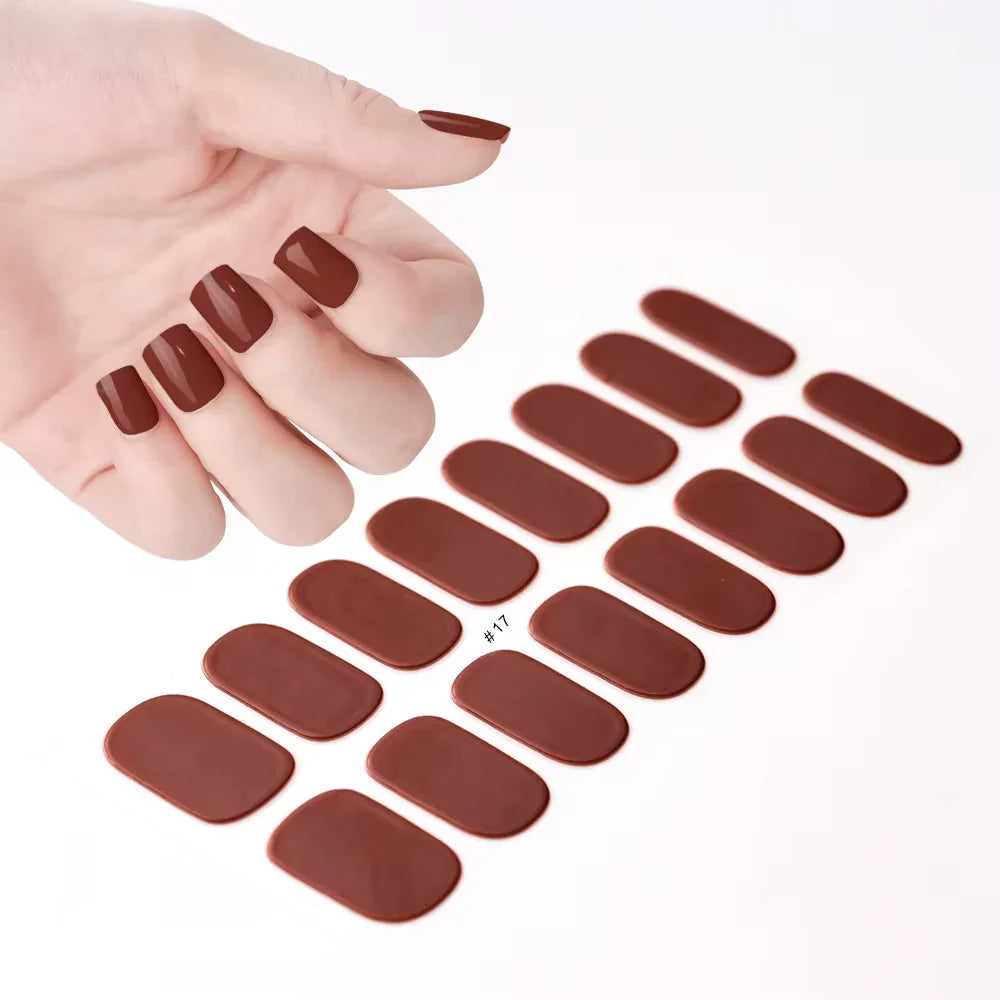 16Tips White French Semi-Cured Gel Nail Patch Sliders Full Cover Gel Nail Stickers for UV Lamp Adhesive Decals Manicure Patch #7