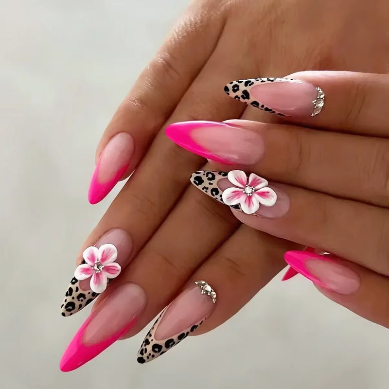 24Pcs Short Almond Press on Nails French Tips Press on Nails False Nails Simple Rose Full Cover Wearable Fake Nail Tips Art