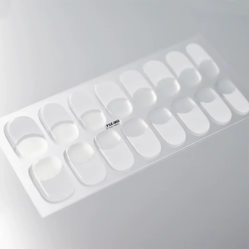 16Tips White French Semi-Cured Gel Nail Patch Sliders Full Cover Gel Nail Stickers for UV Lamp Adhesive Decals Manicure Patch #7