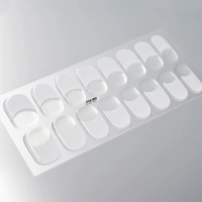 16Tips White French Semi-Cured Gel Nail Patch Sliders Full Cover Gel Nail Stickers for UV Lamp Adhesive Decals Manicure Patch #7