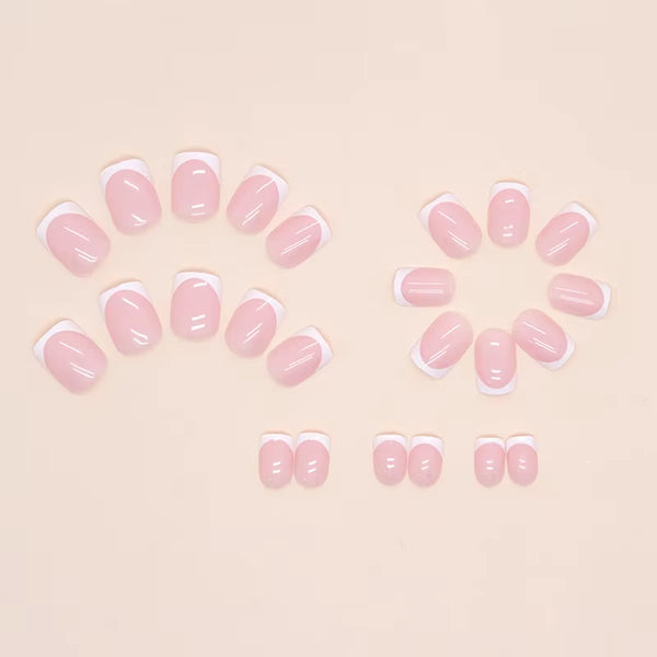 24Pcs/Set Square Short Fake Nails Accessories Sample French White Square Tips Design Faux Ongles Press on Acrylic False Nail