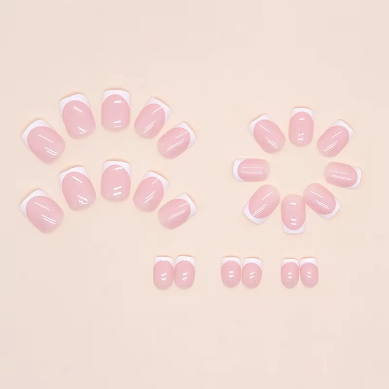 24Pcs/Set Square Short Fake Nails Accessories Sample French White Square Tips Design Faux Ongles Press on Acrylic False Nail