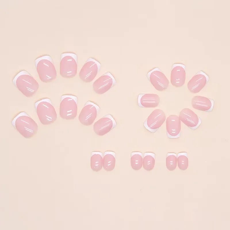 24Pcs/Set Square Short Fake Nails Accessories Sample French White Square Tips Design Faux Ongles Press on Acrylic False Nail