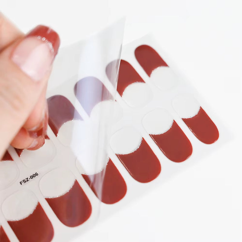 16Tips White French Semi-Cured Gel Nail Patch Sliders Full Cover Gel Nail Stickers for UV Lamp Adhesive Decals Manicure Patch #7