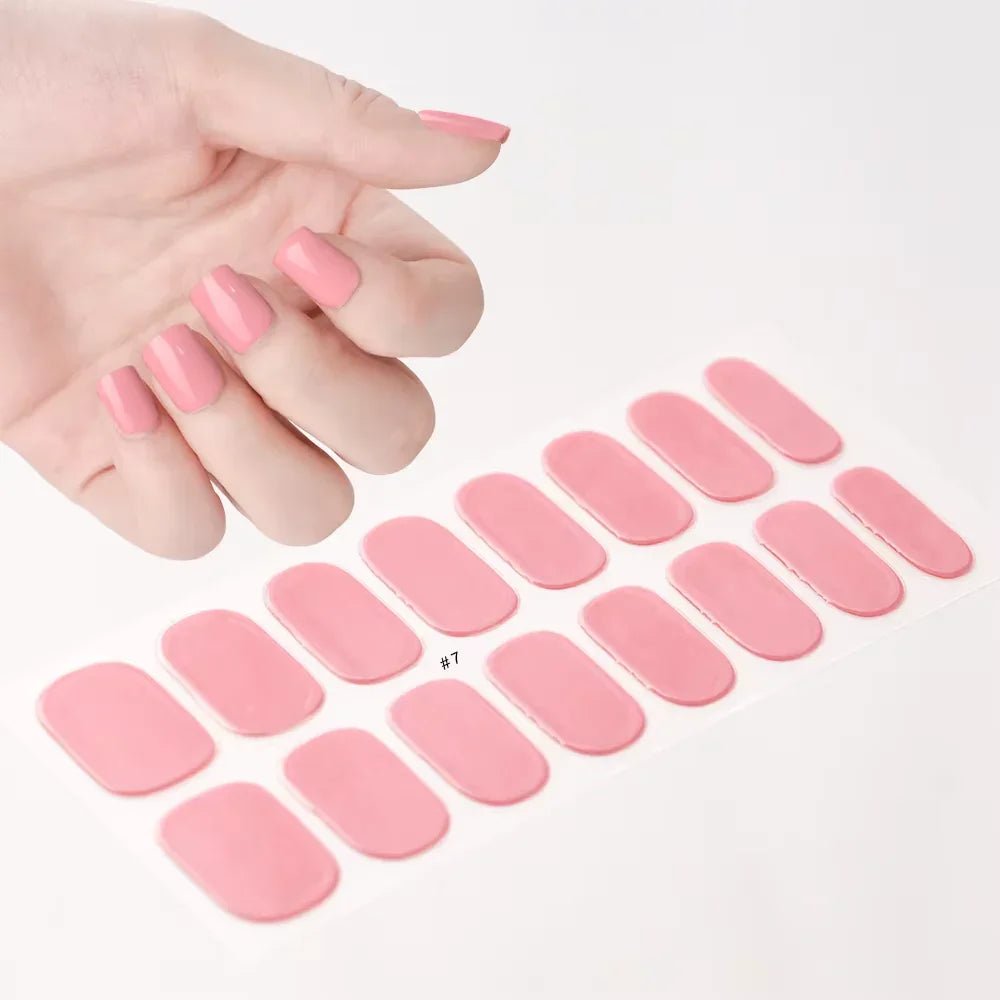 16Tips White French Semi-Cured Gel Nail Patch Sliders Full Cover Gel Nail Stickers for UV Lamp Adhesive Decals Manicure Patch #7